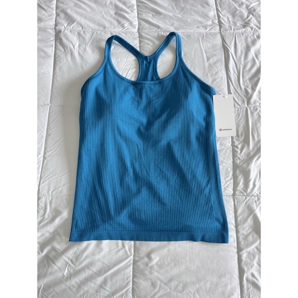 New Lululemon Ebb to Street Tank Top Size 14 W/Bra Hip Length Hawaiian Blue - Picture 1 of 11
